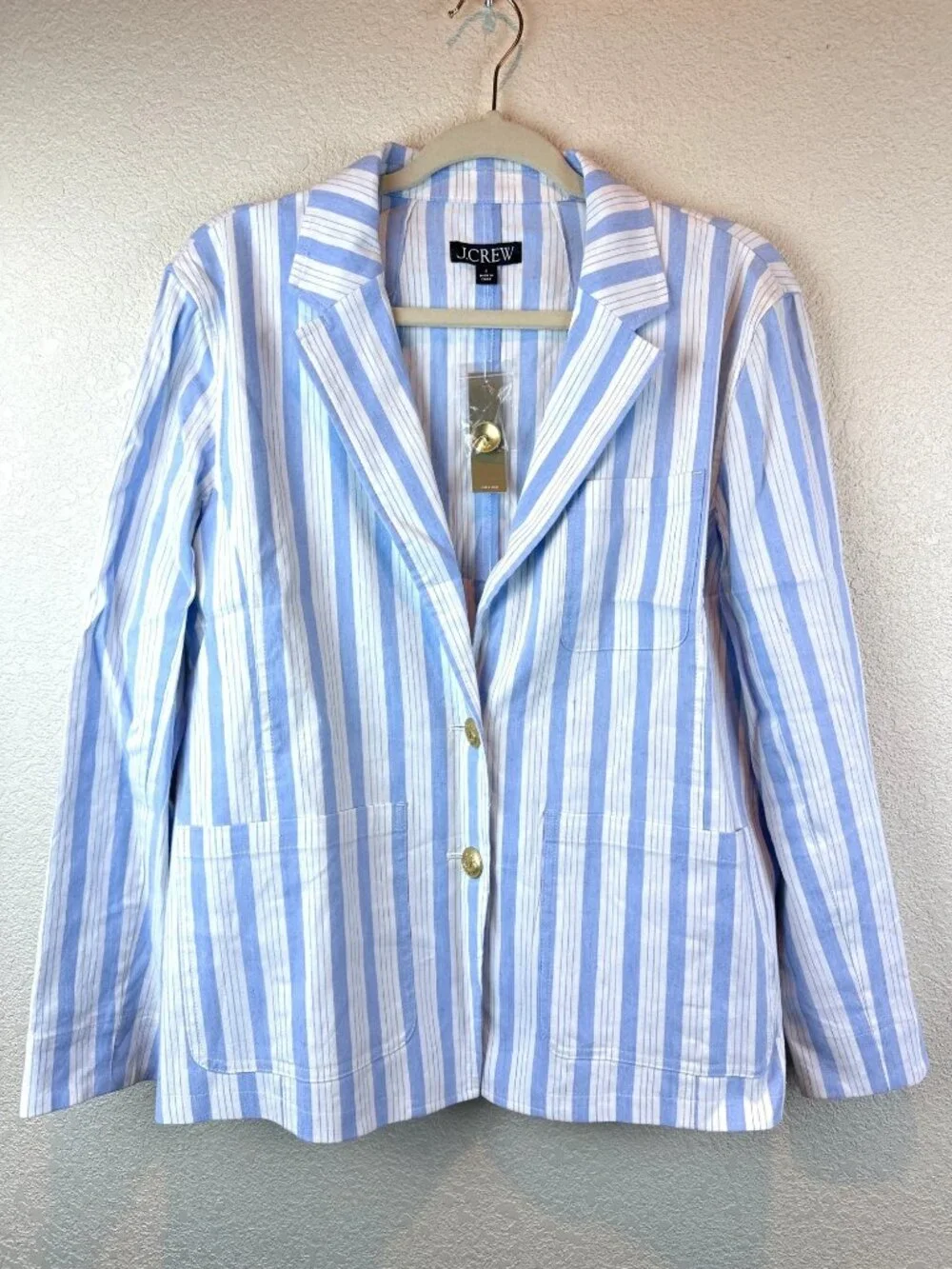J. Crew Blue and White Striped Linen-Blend Blazer - Picture 3 of 10